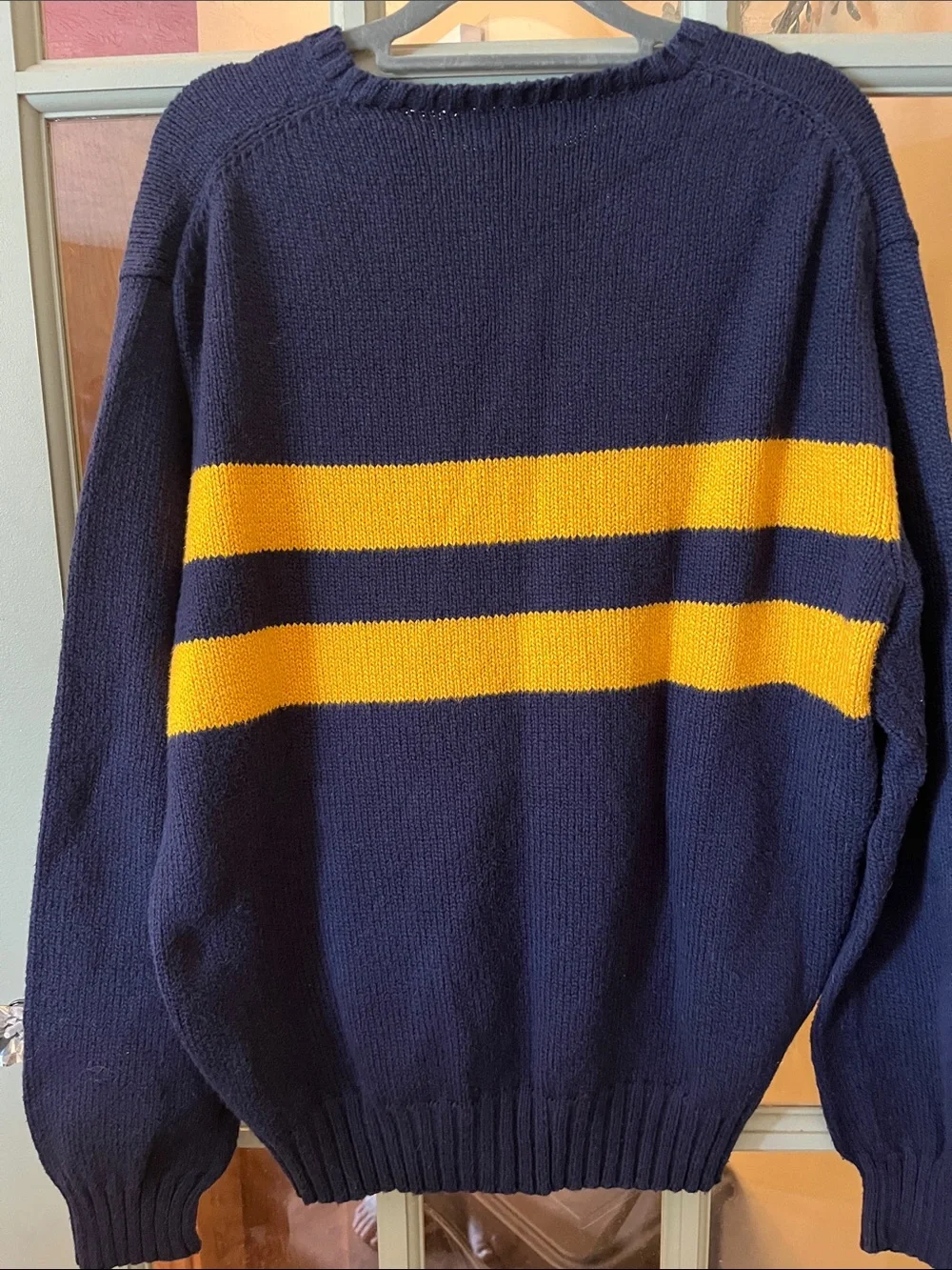 Polo by Ralph Lauren Navy Crewneck Sweater with Gold Stripes